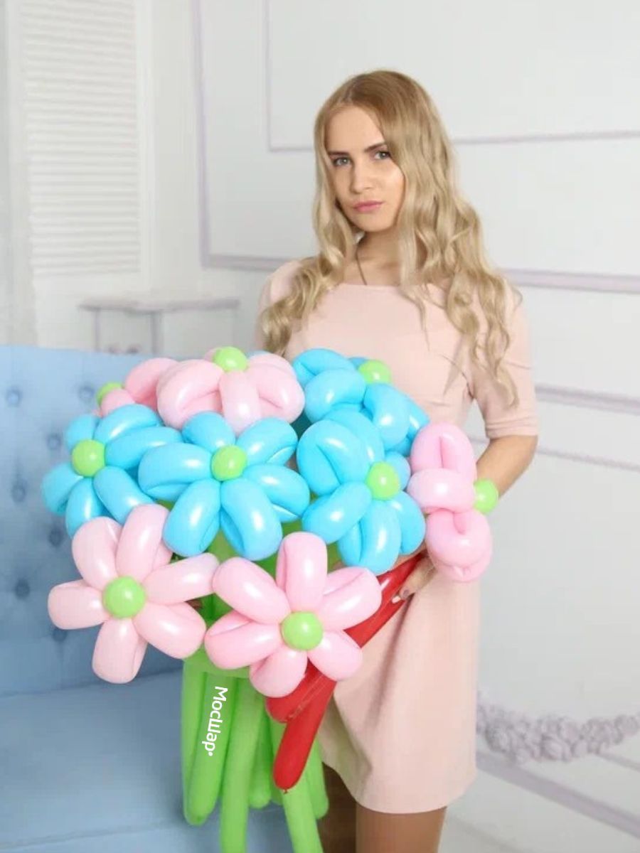 ЦветыИзШаров/РозовоГолубые